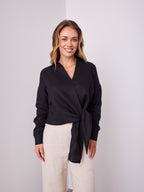 COMO LONG SLEEVE LINEN SHIRT - BLACK
