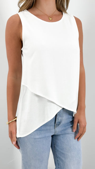 TALIA LINEN TOP - WHITE
