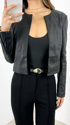 MIMI PU CROP JACKET - BLACK