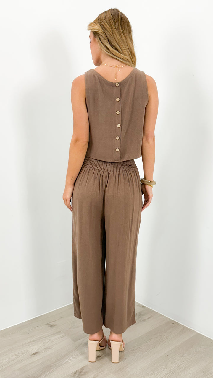 MEMPHIS 7/8 LINEN PANT - CHOCOLATE