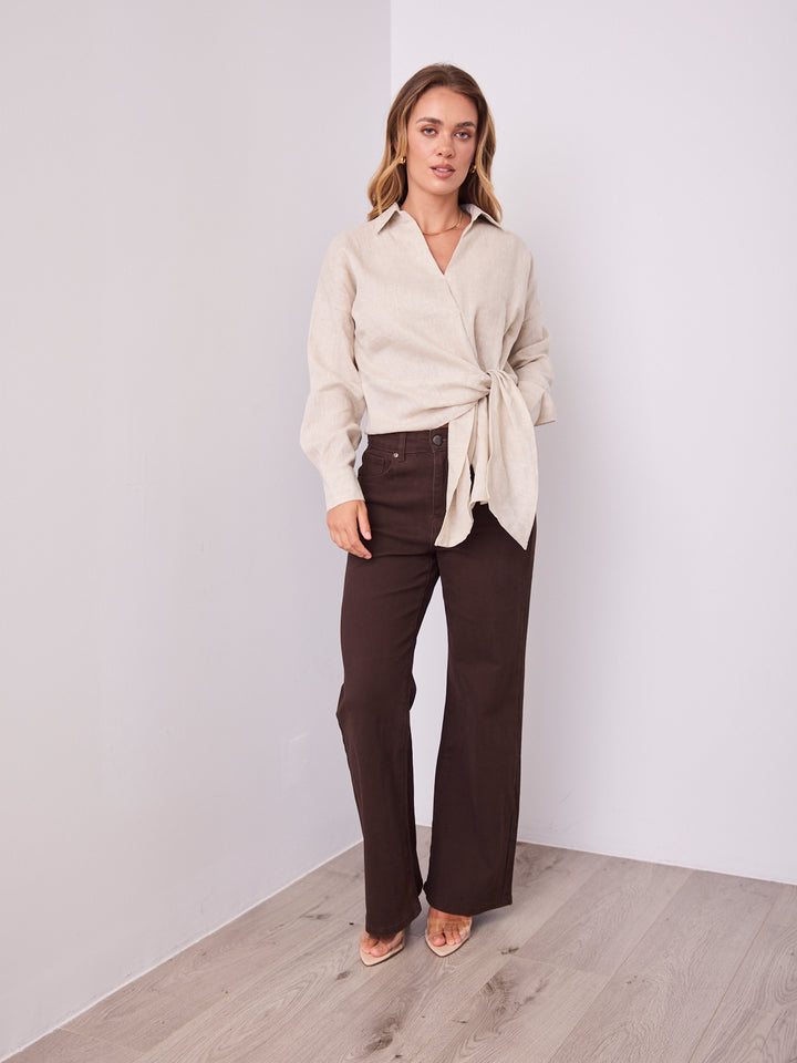 COMO LONG SLEEVE LINEN SHIRT - NATURAL