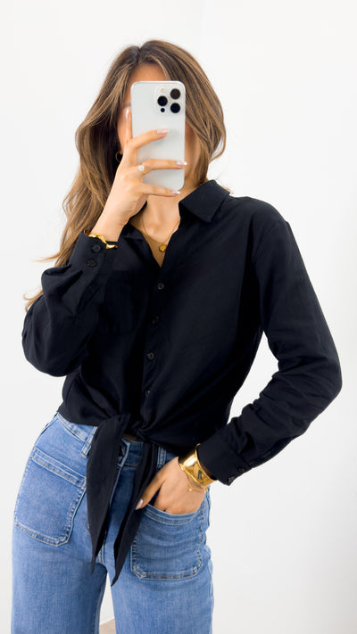 MACY TIE FRONT SHIRT - BLACK