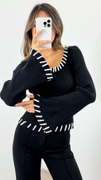 REID KNIT FITTED TOP - BLACK