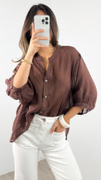 MARTA LINEN SHIRT - CHOCOLATE