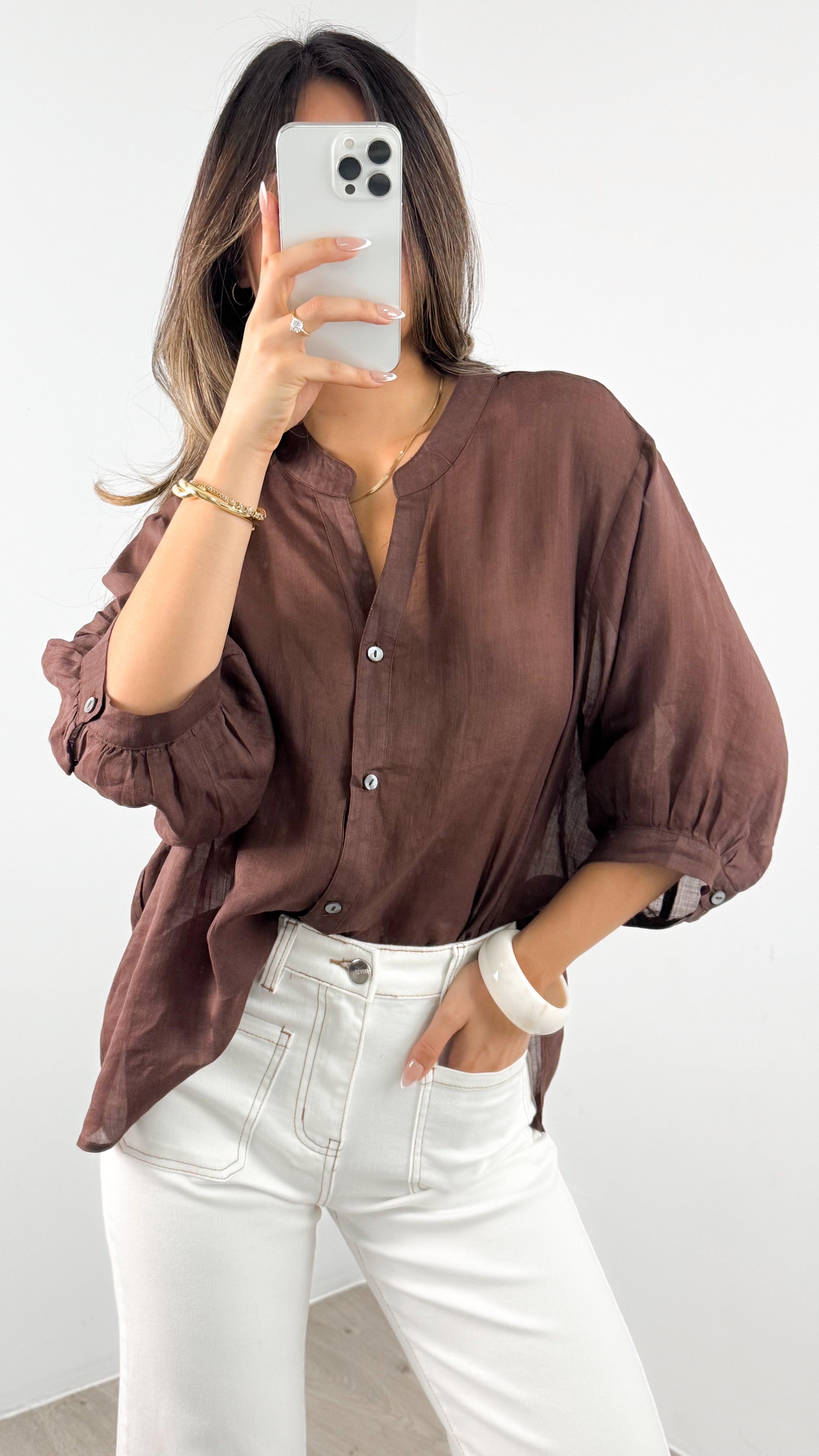 MARTA LINEN SHIRT - CHOCOLATE