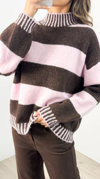 BESSIE BLOCK STRIPE KNIT - CHOCOLATE/PINK