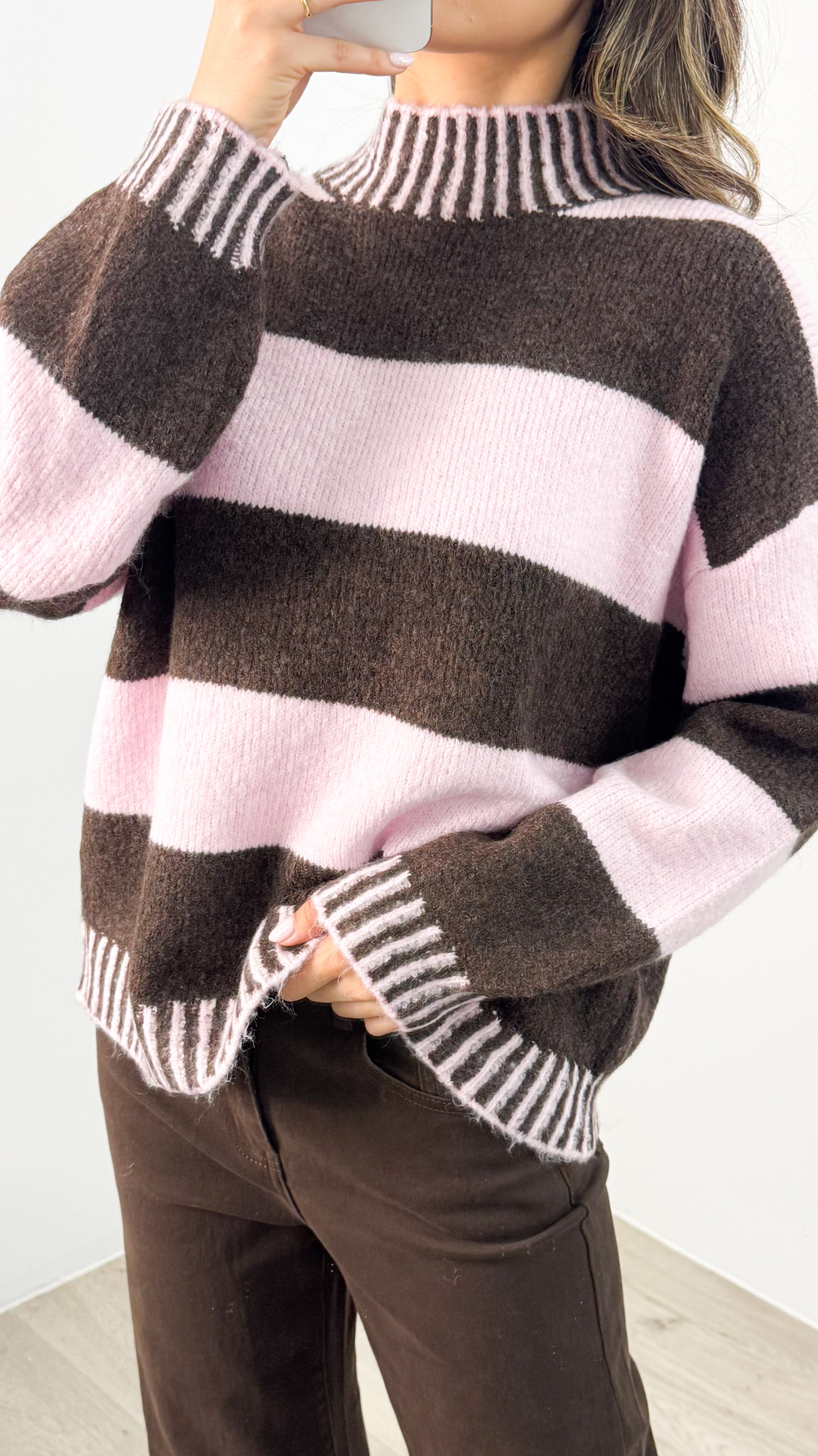 BESSIE BLOCK STRIPE KNIT - CHOCOLATE/PINK
