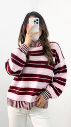 BESSIE STRIPE KNIT - WINE/PINK