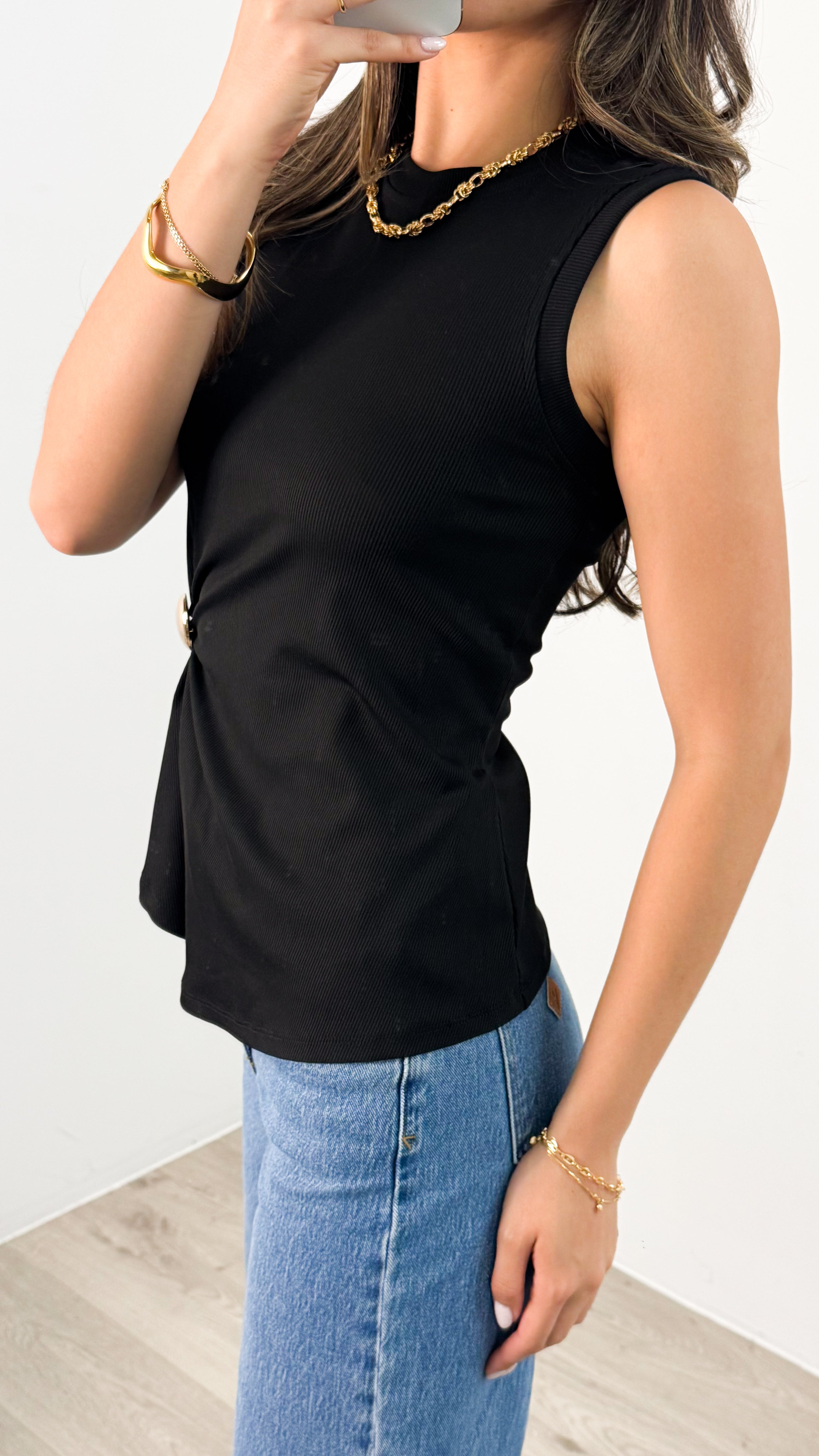 STACEY RIBBED TOP - BLACK
