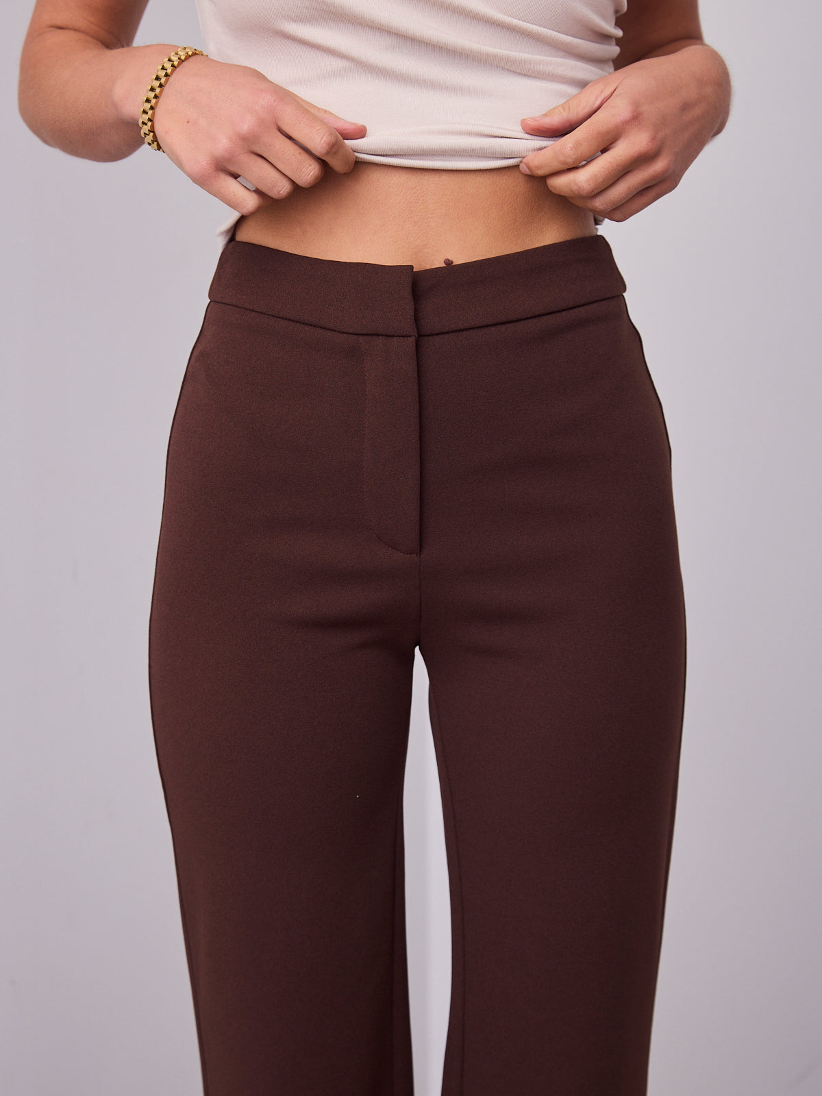 DALTON STRETCH JERSEY HIGH WAISTED STRAIGHT LEG PANT - CHOCOLATE