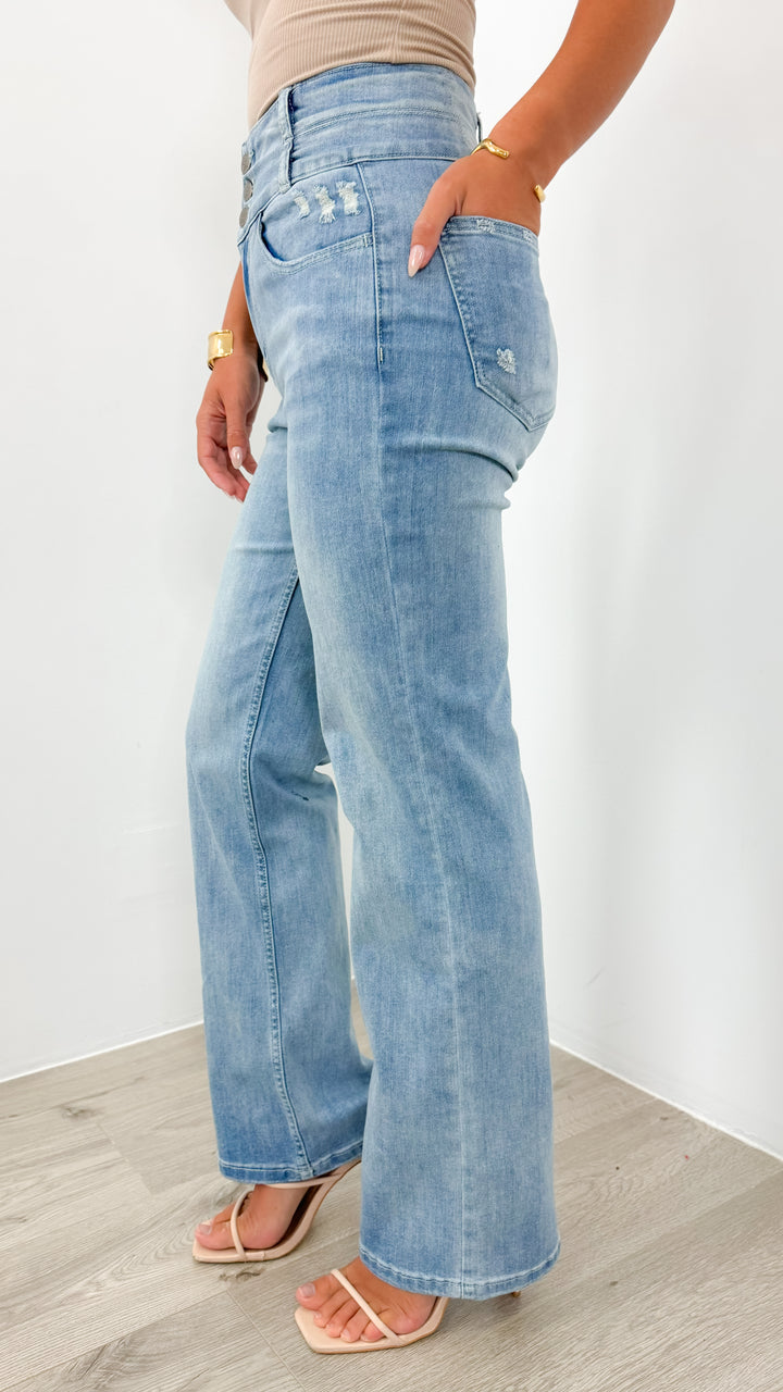 HARLEM STRETCH WIDE LEG JEAN - LIGHT BLUE