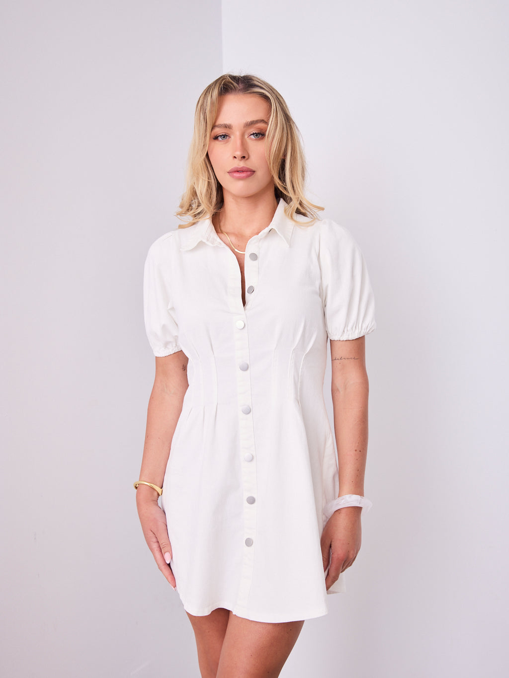 KRISTEN DENIM DRESS - WHITE