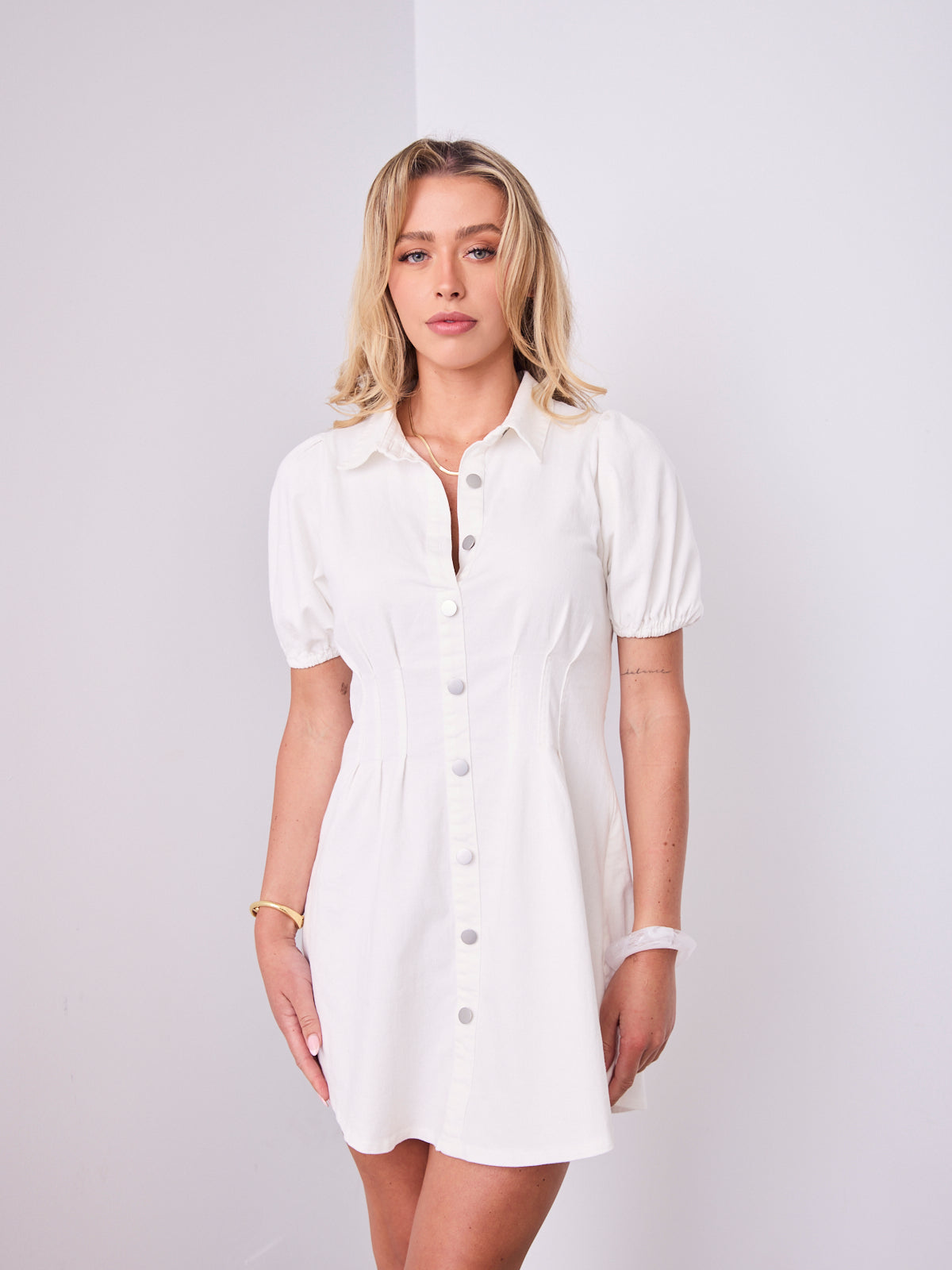 KRISTEN DENIM DRESS - WHITE