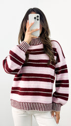 BESSIE STRIPE KNIT - WINE/PINK