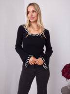 REID FITTED KNIT TOP - BLACK