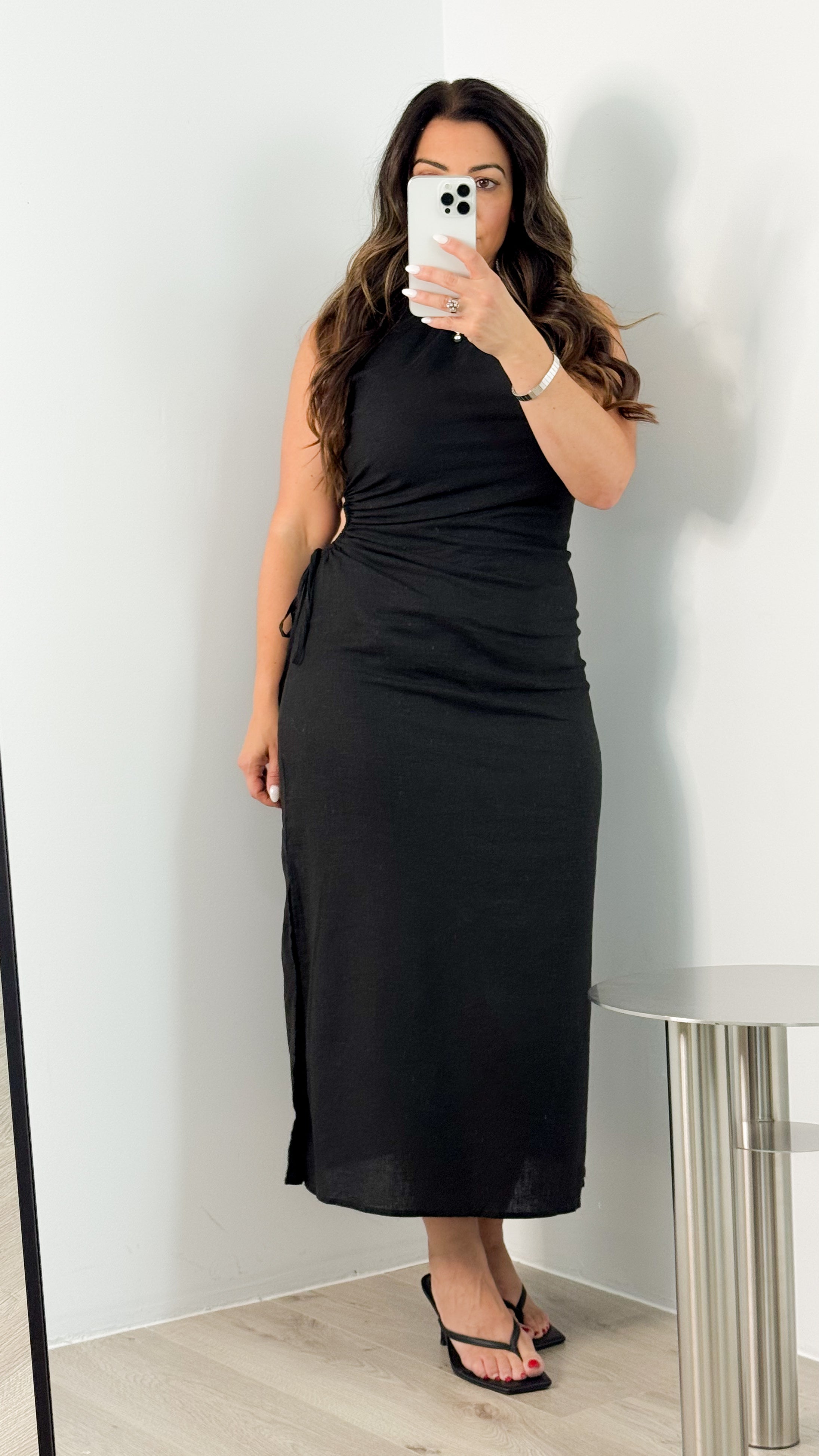PAROS LINEN DRESS - BLACK