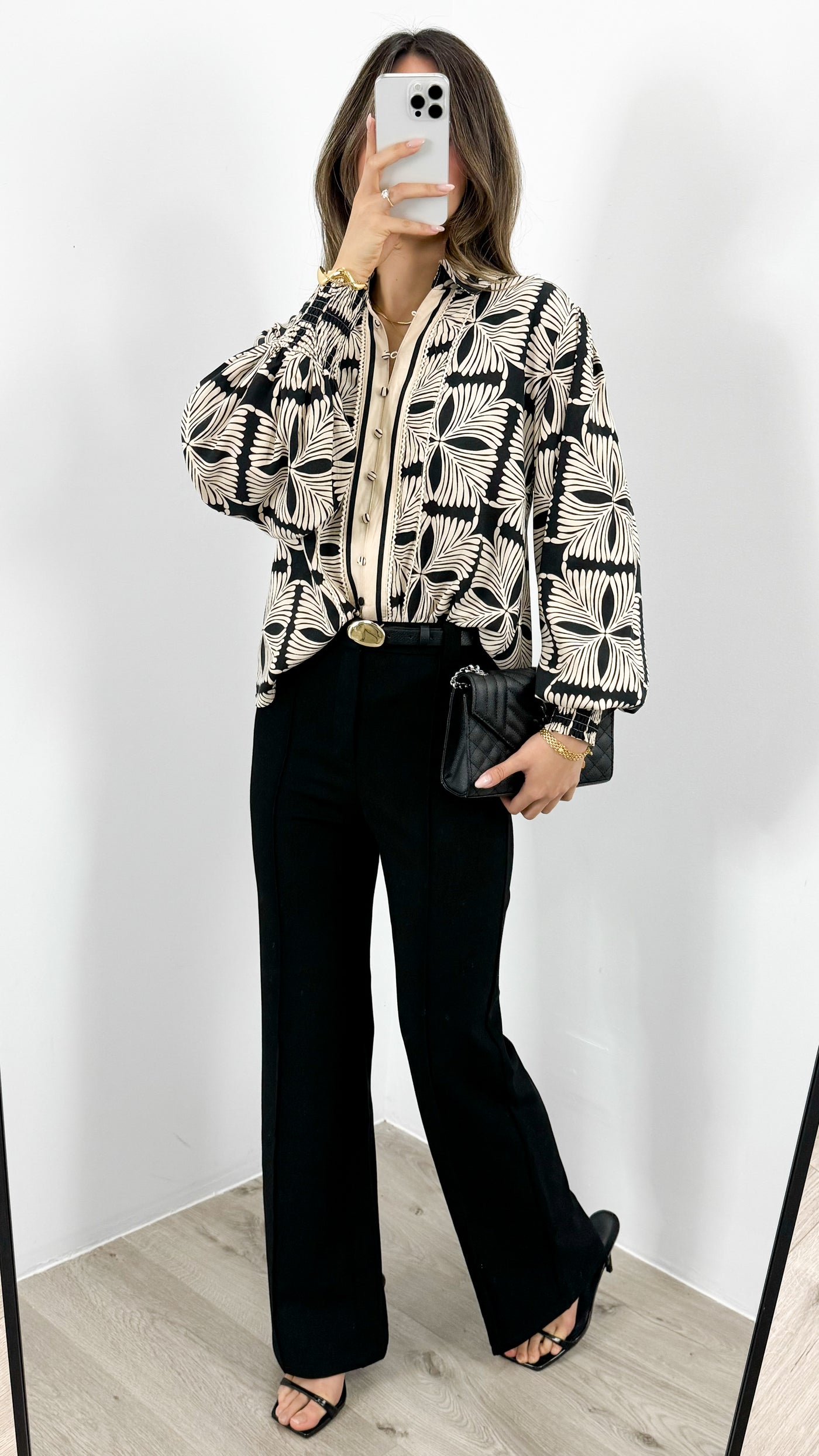 ANTHEA BLOUSE - BLACK/BEIGE