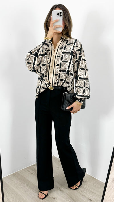 ANTHEA BLOUSE - BLACK/BEIGE