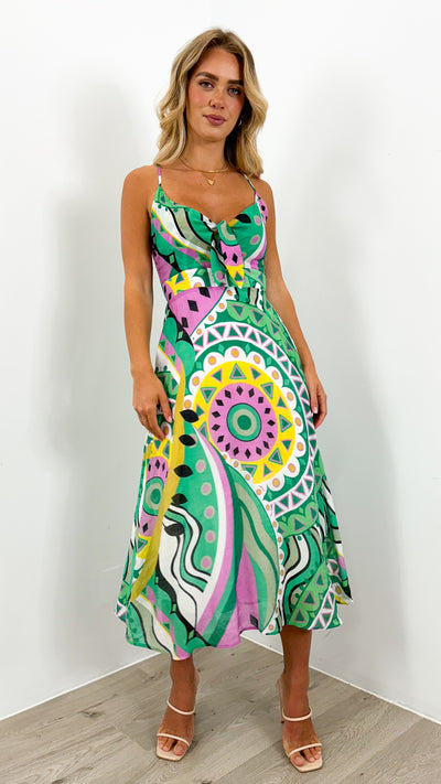 DULCIE DRESS - GREEN PRINT