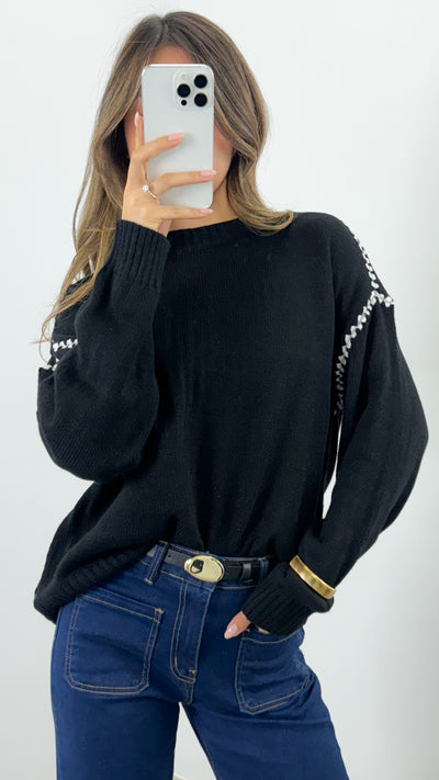 PARIS STITCH KNIT WITH SCARF - BLACK