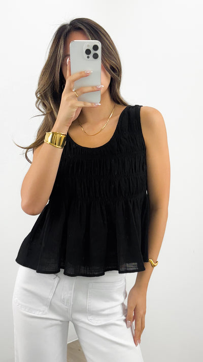 PALIA SHIRRED SINGLET - BLACK