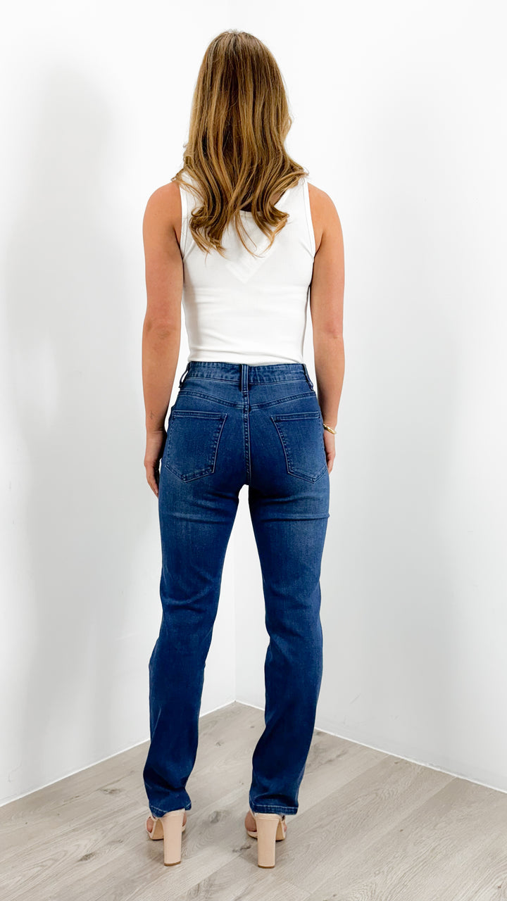 CARLTON STRETCH STRAIGHT LEG JEAN - DARK BLUE WASH