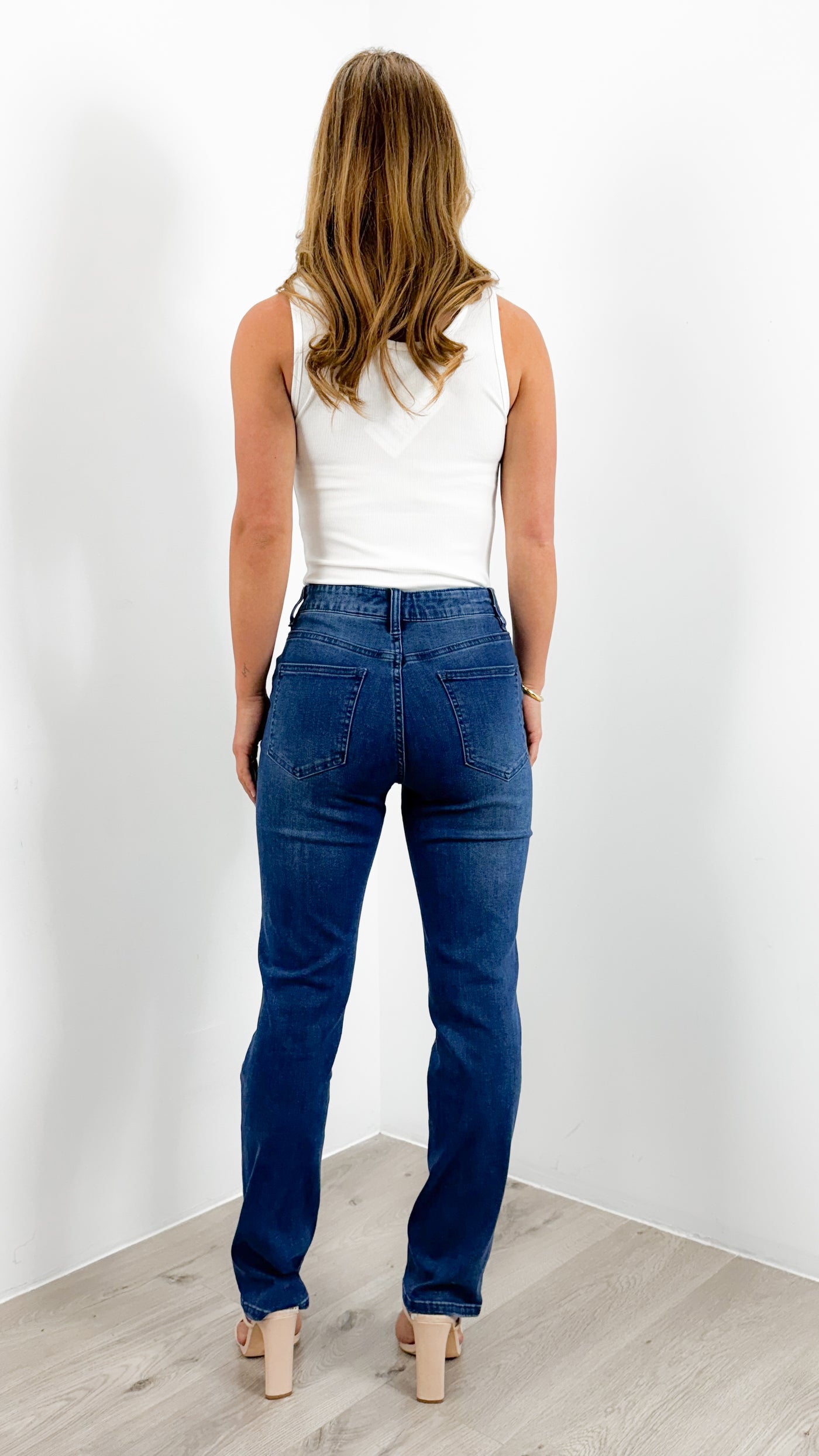 CARLTON STRETCH STRAIGHT LEG JEAN - DARK BLUE WASH