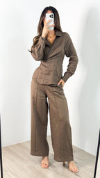 BAKER WRAP LINEN SHIRT - CHOCOLATE