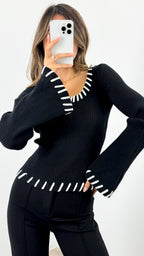REID KNIT FITTED TOP - BLACK