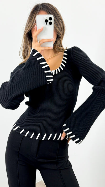 REID KNIT FITTED TOP - BLACK