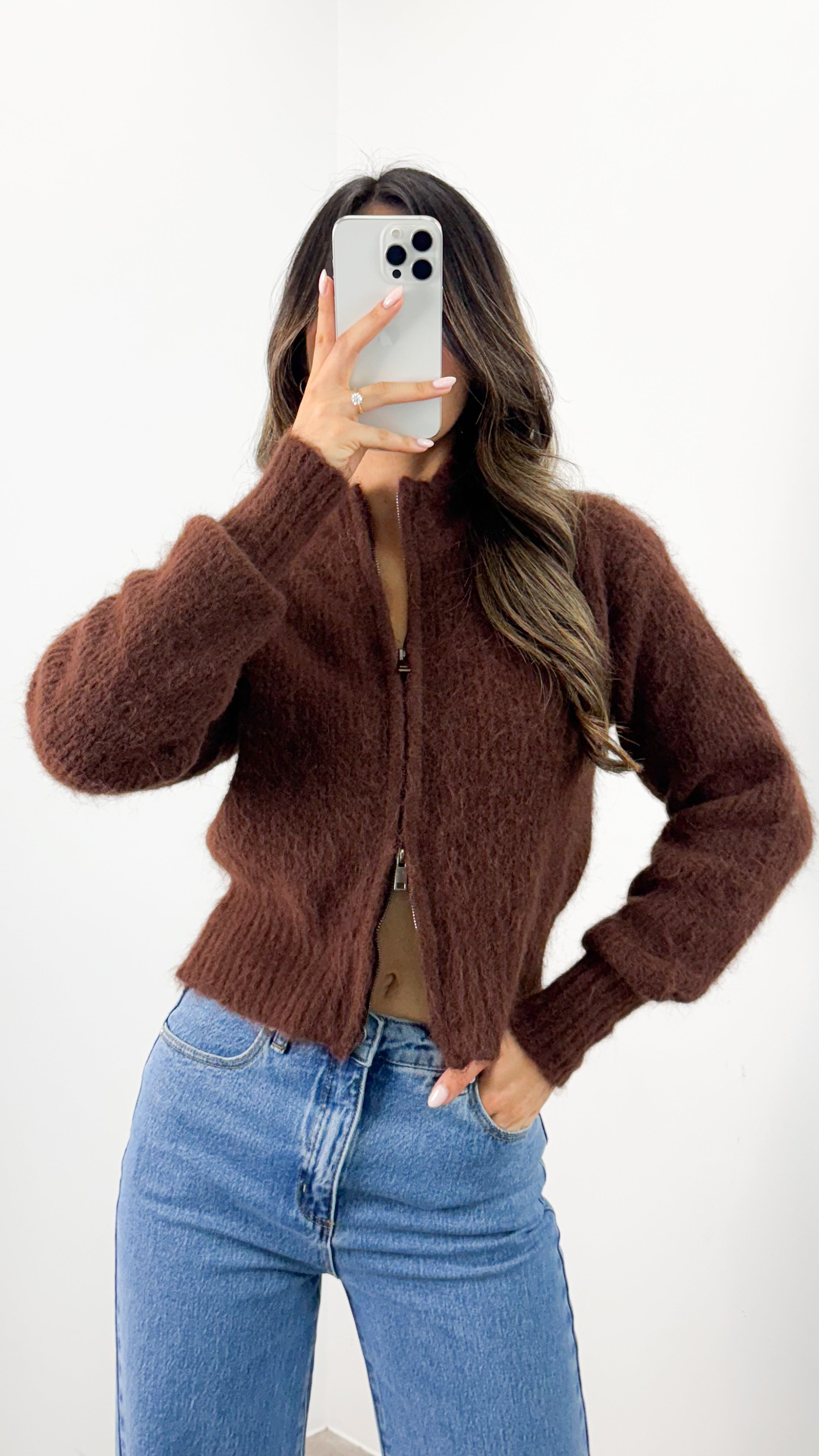 NOAH ZIP KNIT - CHOCOLATE