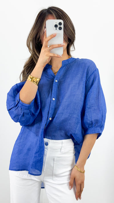 CATHY LINEN SHIRT - ROYAL BLUE