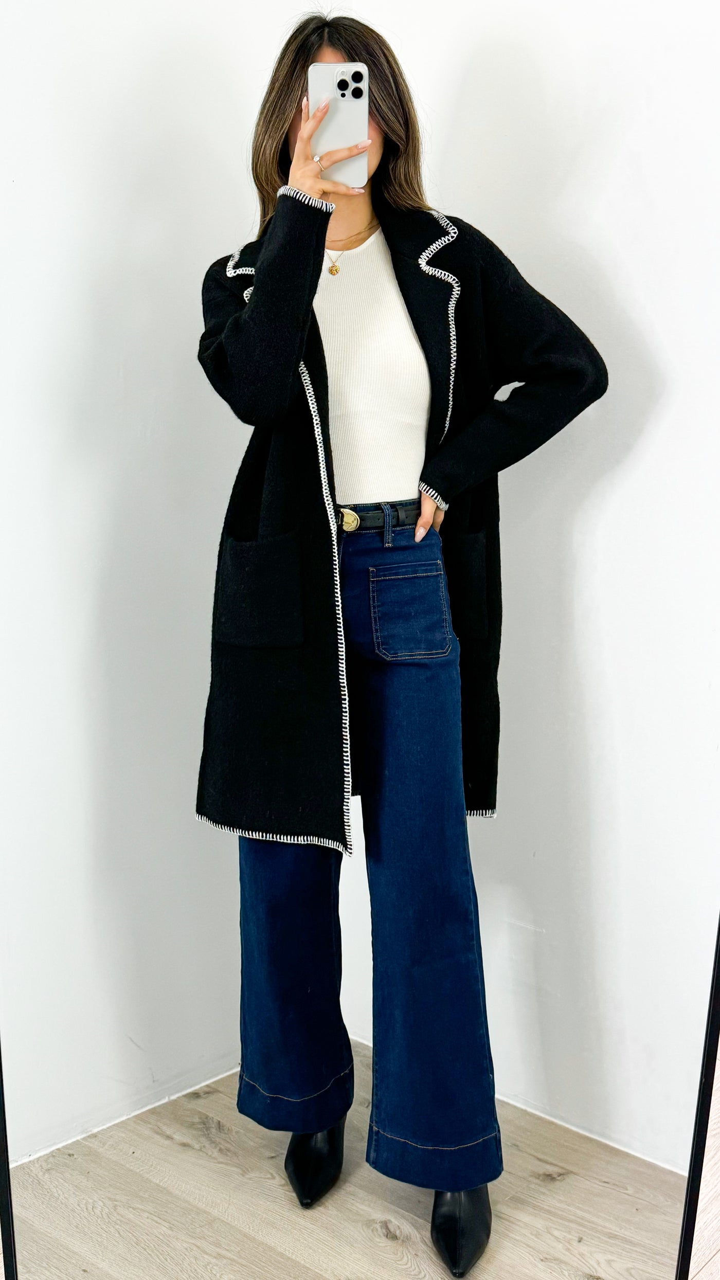 BESSIE STITCH COATIGAN - BLACK