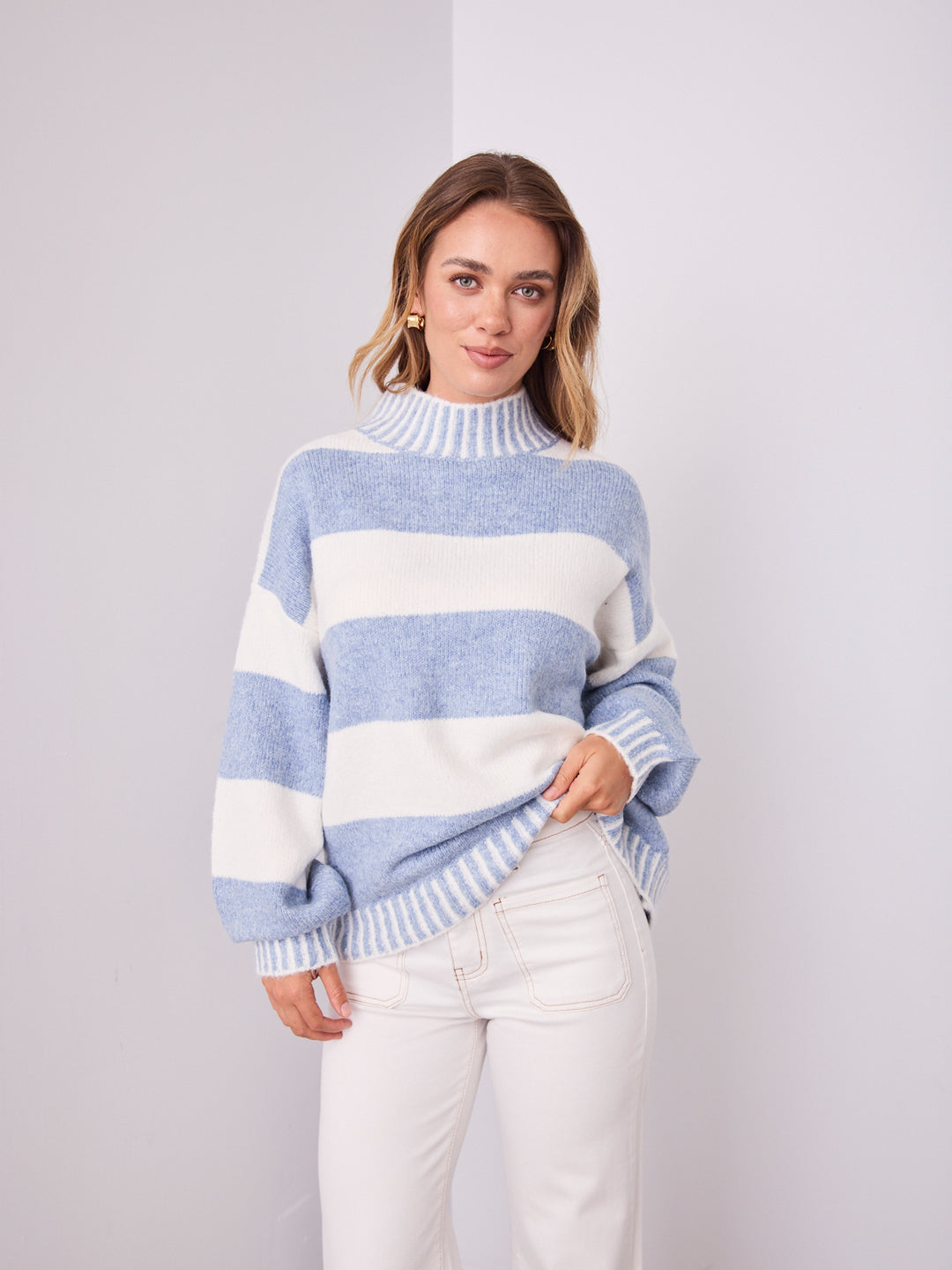 BESSIE BLOCK STRIPE KNIT - BLUE/WHITE
