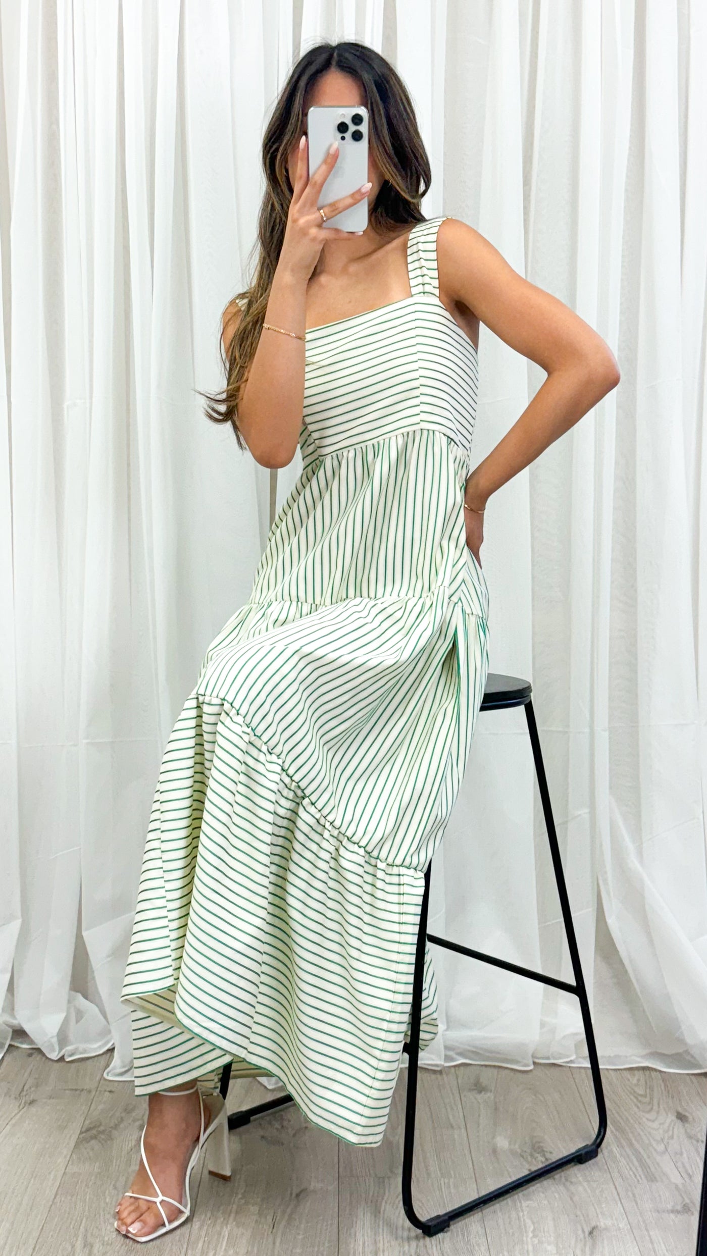 SARAH DRESS - GREEN STRIPE