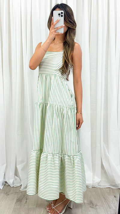 SARAH DRESS - GREEN STRIPE