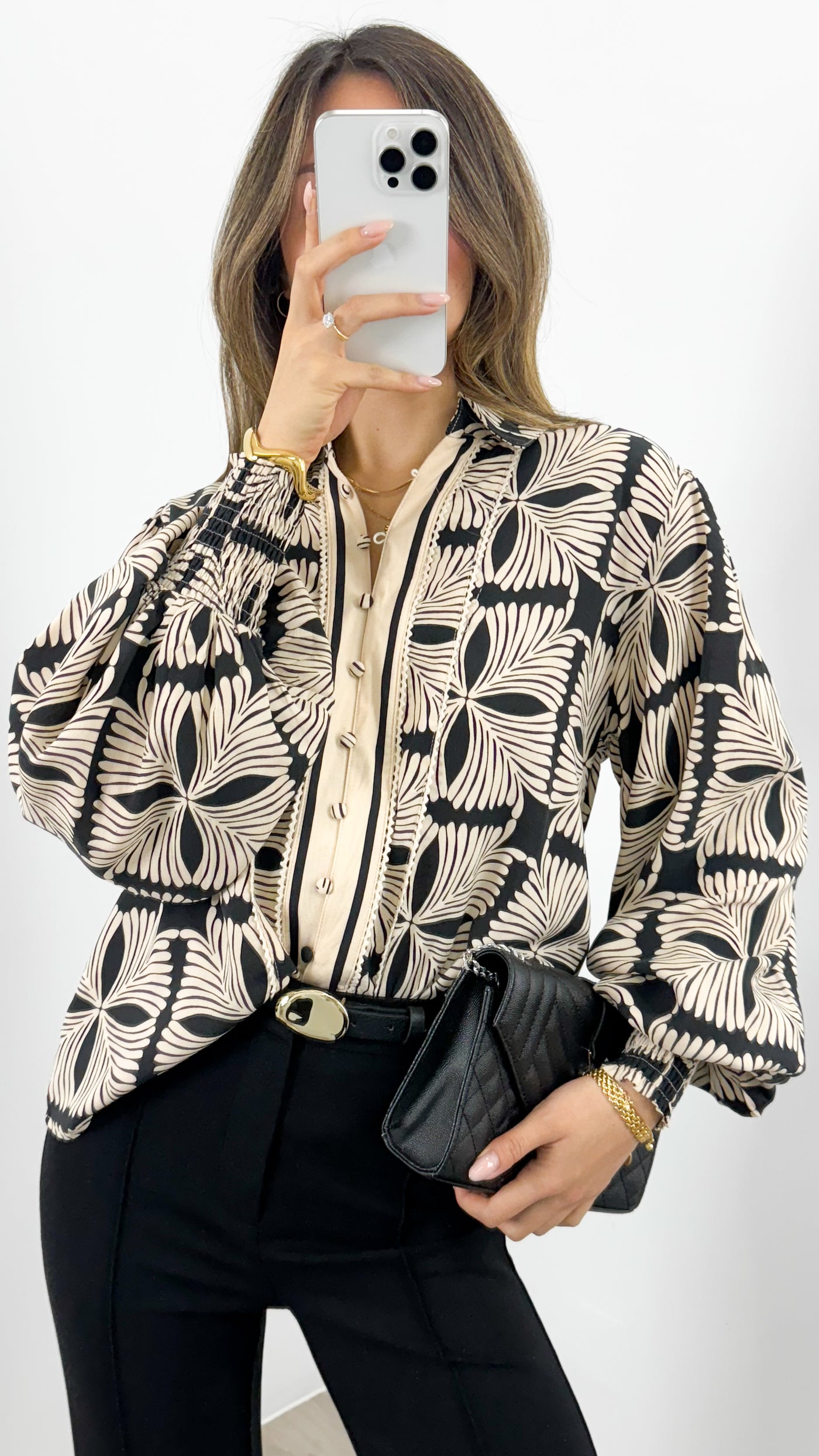 ANTHEA BLOUSE - BLACK/BEIGE