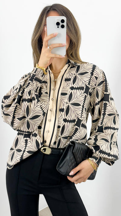 ANTHEA BLOUSE - BLACK/BEIGE