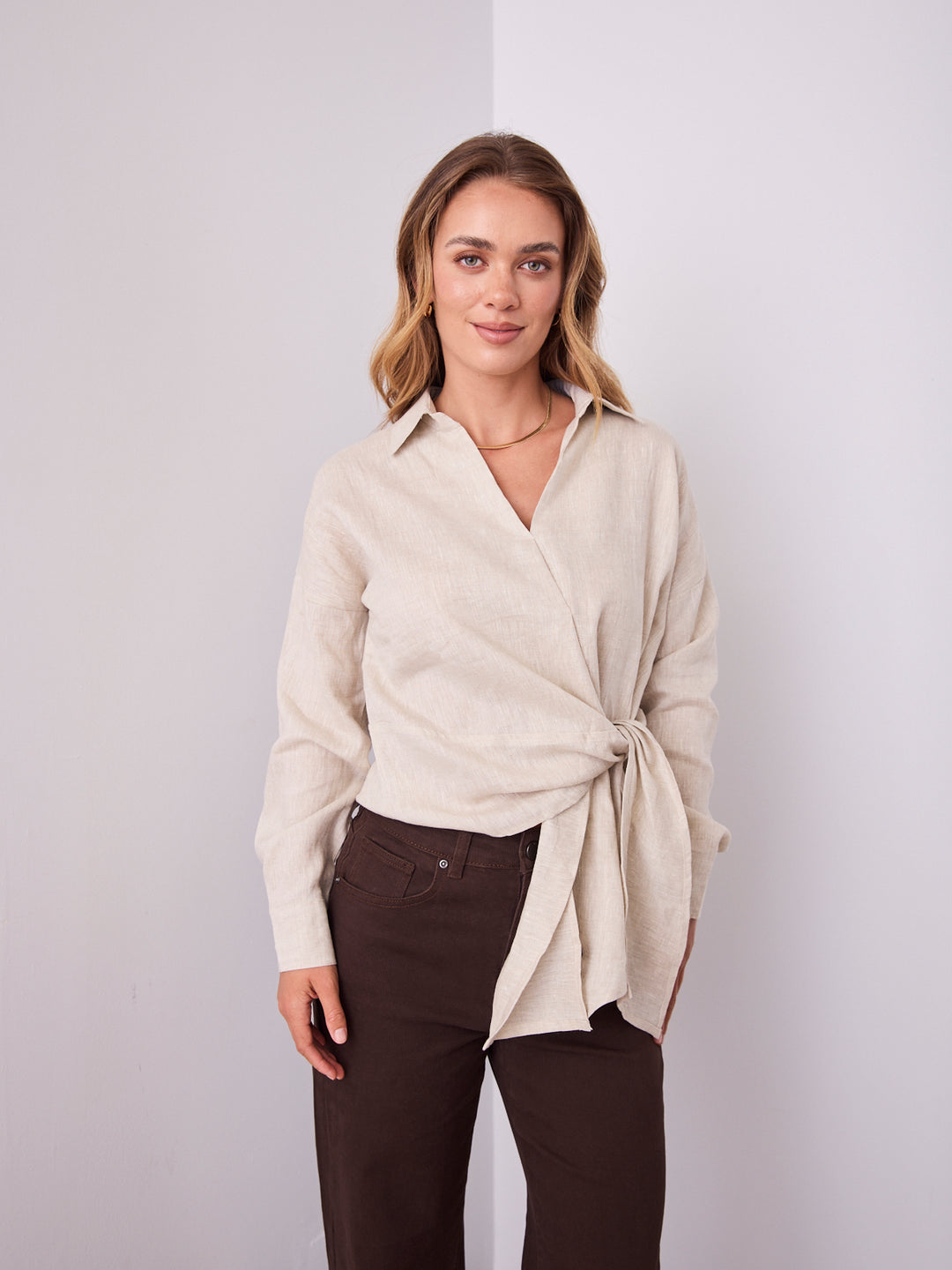 COMO LONG SLEEVE LINEN SHIRT - NATURAL