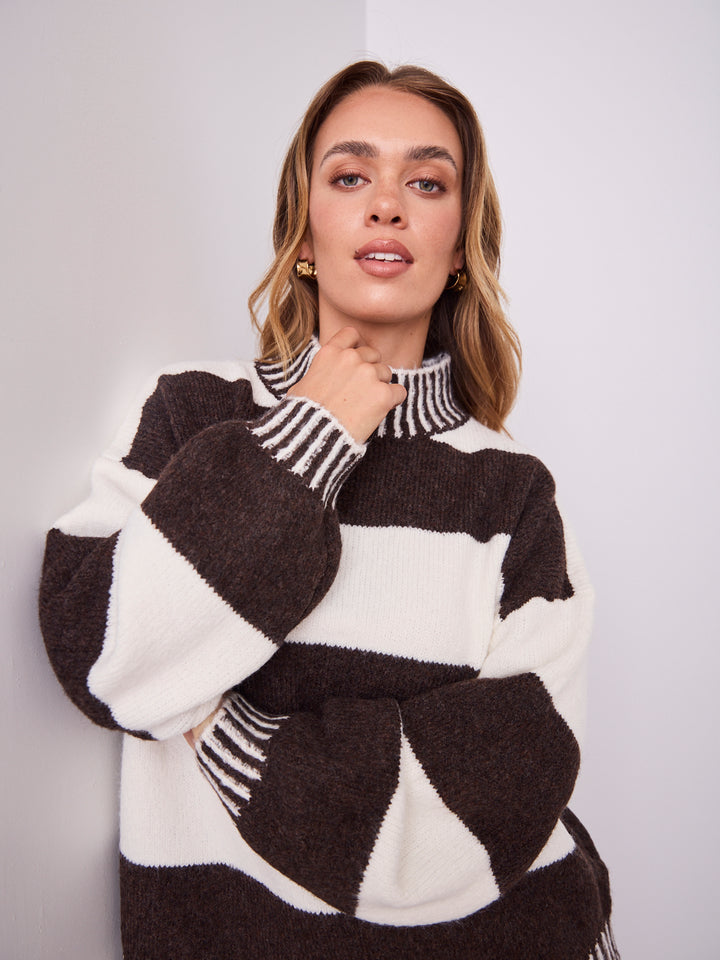 BESSIE BLOCK STRIPE KNIT - CHOCOLATE/WHITE