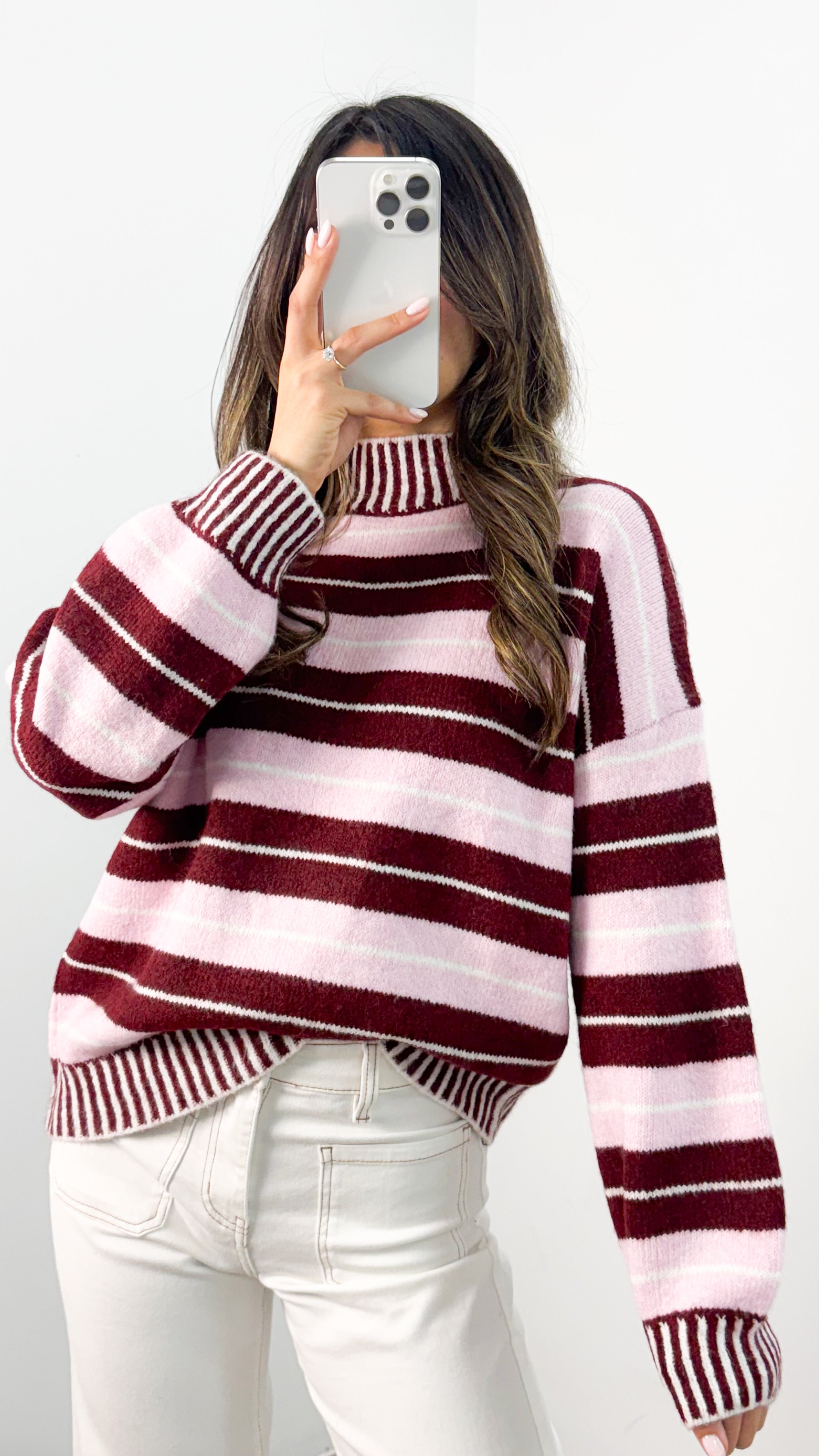 BESSIE STRIPE KNIT - WINE/PINK