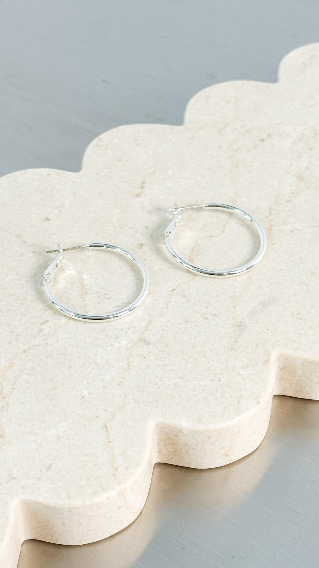 30MM CLASSIC STERLING SILVER PLATED HOOPS - SILVER