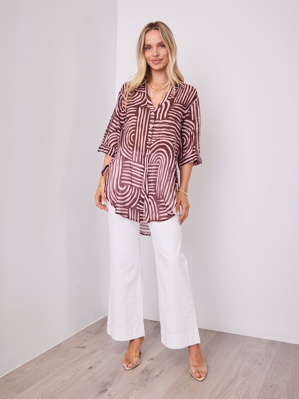 SHANI SHIRT - PINK/CHOCOLATE