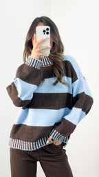 BESSIE BLOCK STRIPE KNIT - CHOCOLATE/BLUE