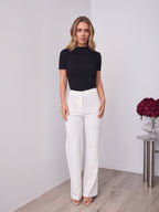 DALTON STRETCH JERSEY HIGH WAISTED STRAIGHT LEG PANT - WHITE