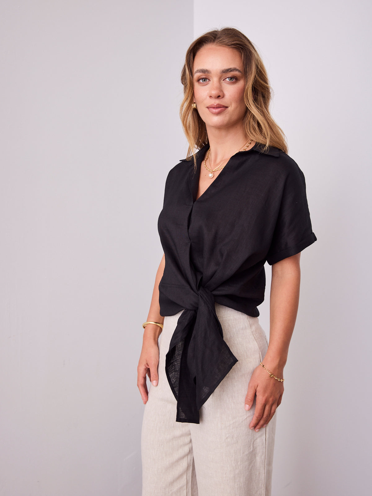 COMO LINEN SHIRT - BLACK