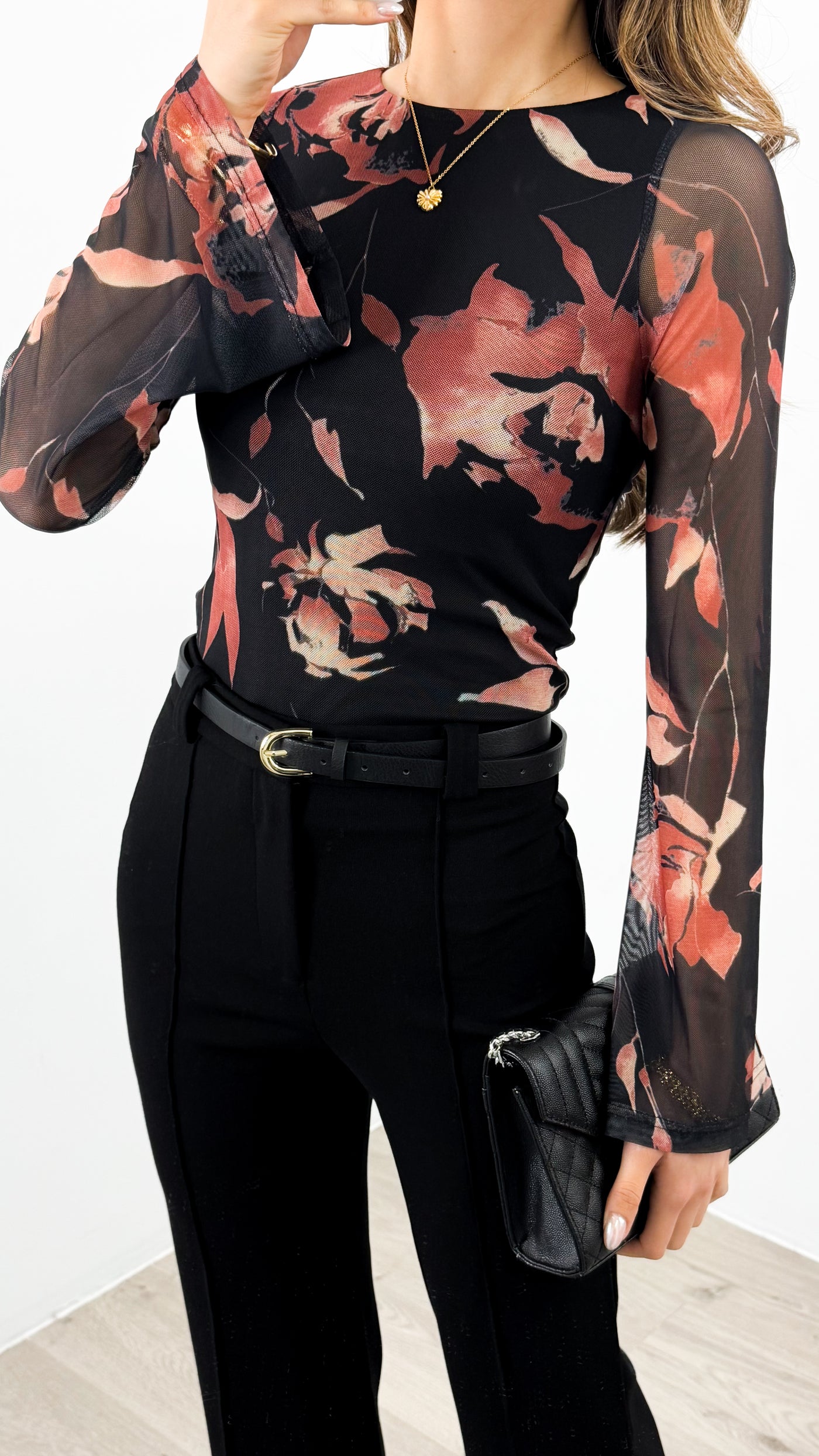 ESTELLE MESH TOP - BLACK