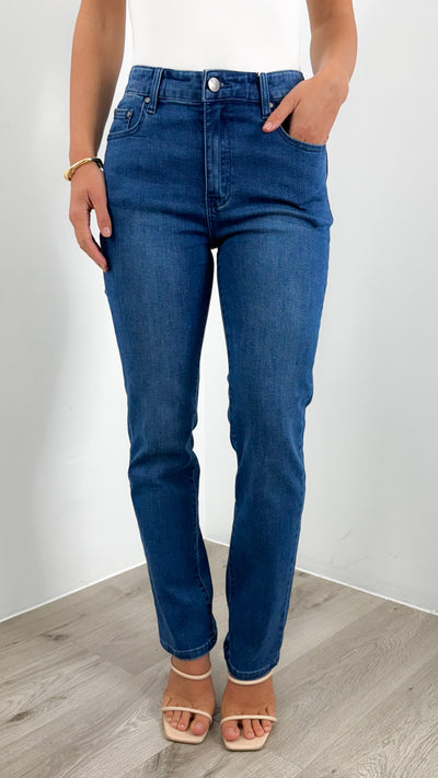 CARLTON STRETCH STRAIGHT LEG JEAN - DARK BLUE WASH