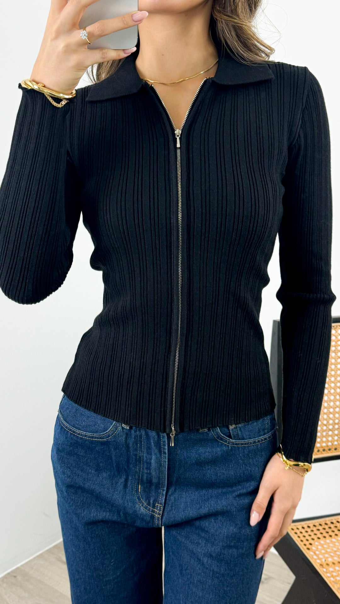 DENISE ZIP KNIT - BLACK