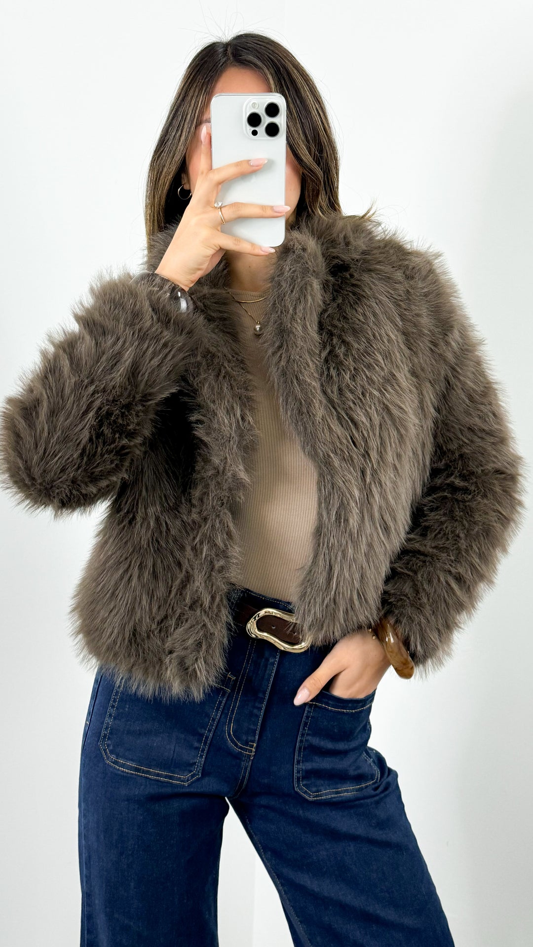CHICAGO FAUX FUR JACKET - MOCHA